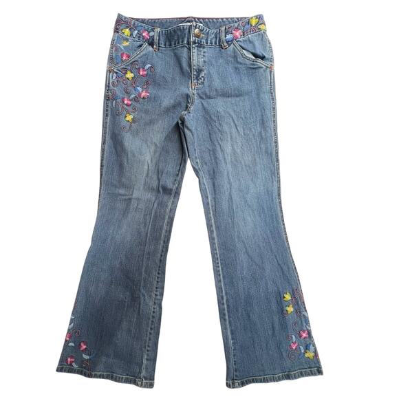 TOMMY HILFIGER Womens High Rise Flared Embroidered Floral Jeans Boho Y2K 32x30 - Picture 1 of 10